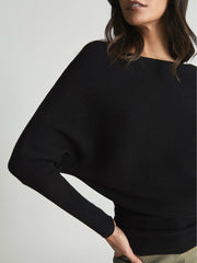 Women Asymmetric Knitted Top in Black