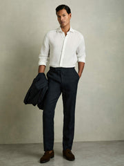 Men Linen Button-Through Shirt in White