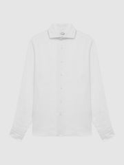 Men Linen Button-Through Shirt in White