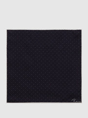 Men Polka Dot Silk Pocket Square in Navy
