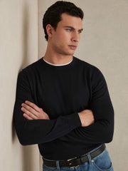Men Merino Wool Crew Neck Jumper in Navy