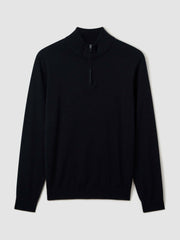 Men Merino Wool Half-Zip Jumper in Navy