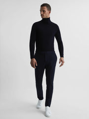 Men Slim Fit Merino Wool Roll Neck Jumper in Navy