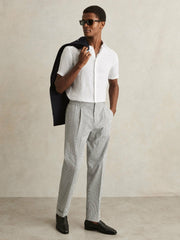 Men Slim Fit Linen Button-Through Shirt in White