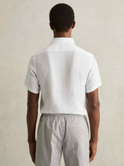 Men Slim Fit Linen Button-Through Shirt in White