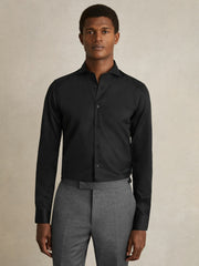 Men Slim Fit Cotton-Twill Two-Fold Shirt Slim-Fit in Black