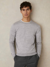 Men Merino Wool Crew Neck Jumper in Soft Grey Mouline