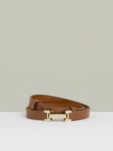 Women Leather Square Hinge Belt in Tan