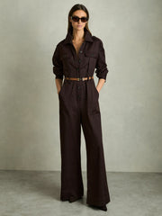 Women Leather Square Hinge Belt in Tan