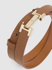 Women Leather Square Hinge Belt in Tan