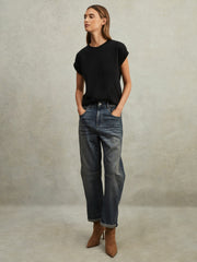 Women Cotton-Jersey Crew Neck T-Shirt in Black