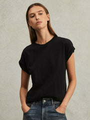 Women Cotton-Jersey Crew Neck T-Shirt in Black