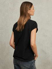 Women Cotton-Jersey Crew Neck T-Shirt in Black