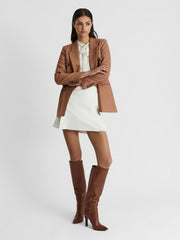 Women Leather Knee High Boots in Tan