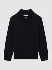 Children & Baby 9-14 yrs Merino Wool Zip-Neck Jumper in Navy