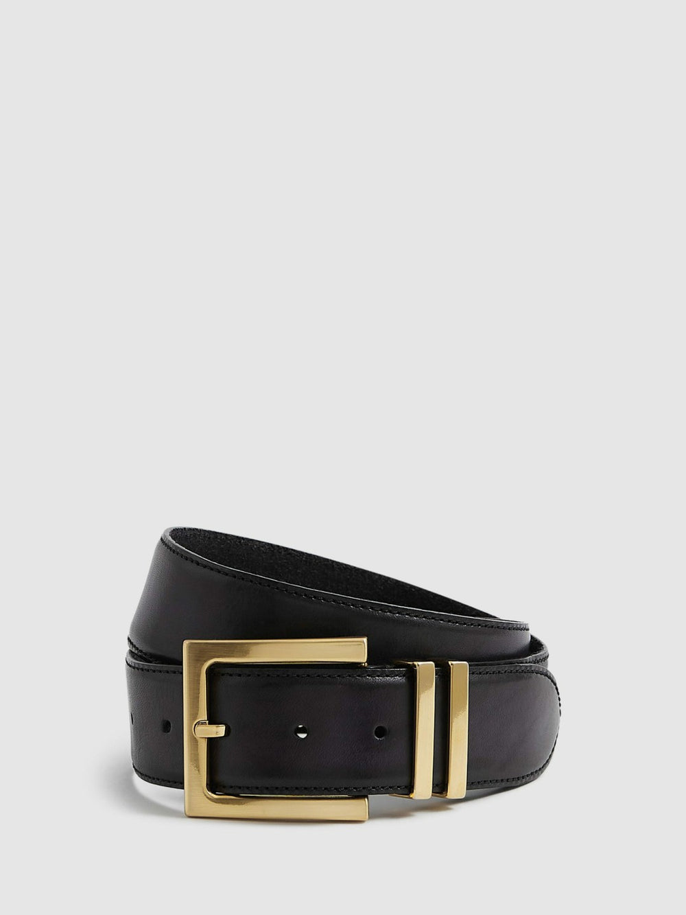 Women Leather Square Buckle Belt in Black