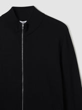 Men Merino Wool Zip-Through Cardigan in Black