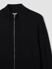 Men Merino Wool Zip-Through Cardigan in Black