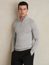 Men Merino Wool Half-Zip Jumper in Soft Grey Mouline