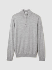 Men Merino Wool Half-Zip Jumper in Soft Grey Mouline
