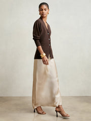 Women Silk Slip Maxi Skirt in Champagne Neutral