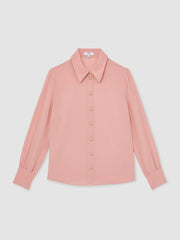 Women Silk Embossed-Button Shirt in Pink