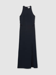 Women Ladder-Trim Sleeveless Maxi Dress in Navy