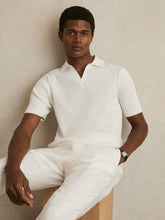 Men Micro-Cable Open-Collar Cotton-Blend Shirt in White