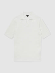 Men Micro-Cable Open-Collar Cotton-Blend Shirt in White
