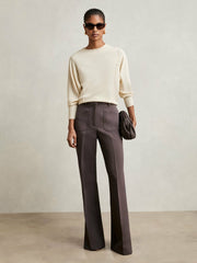 Women Wool-Blend Reverse-Seam Batwing Jumper With Cashmere in Cream