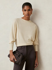 Women Wool-Blend Reverse-Seam Batwing Jumper With Cashmere in Cream