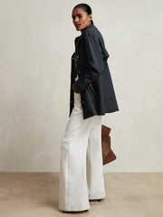 Women Removable-Hood Rain Coat in Navy