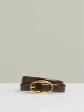 Women Patent Leather Oval Buckle Belt in Chocolate
