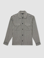 Men Woven Check Twin Pocket Overshirt in Navy/White