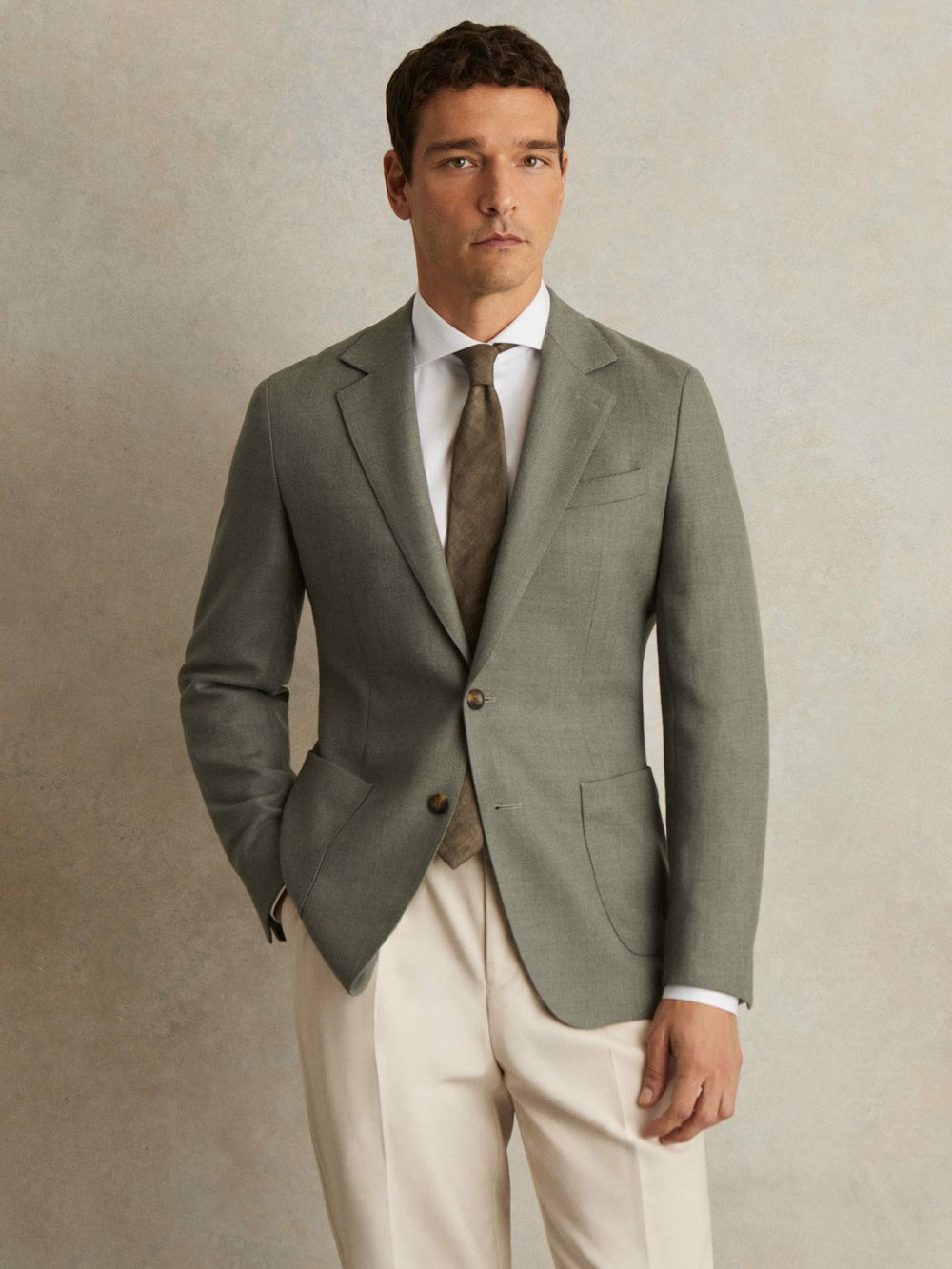 Men Wool-Blend Single-Breasted Blazer Slim-Fit in Sage Green