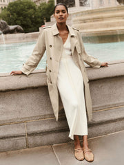 Women Petite Hooded Insert Trench Coat in Stone