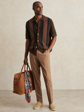 Men Cotton Textured-Knit Stripe Shirt in Brown Multi