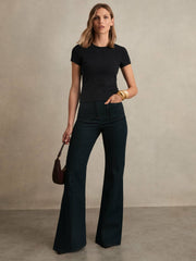 Women Stretch-Cotton Crew-Neck T-Shirt in Black