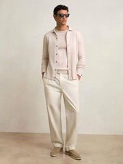 Men Merino Wool Button-Through Cardigan in Beige