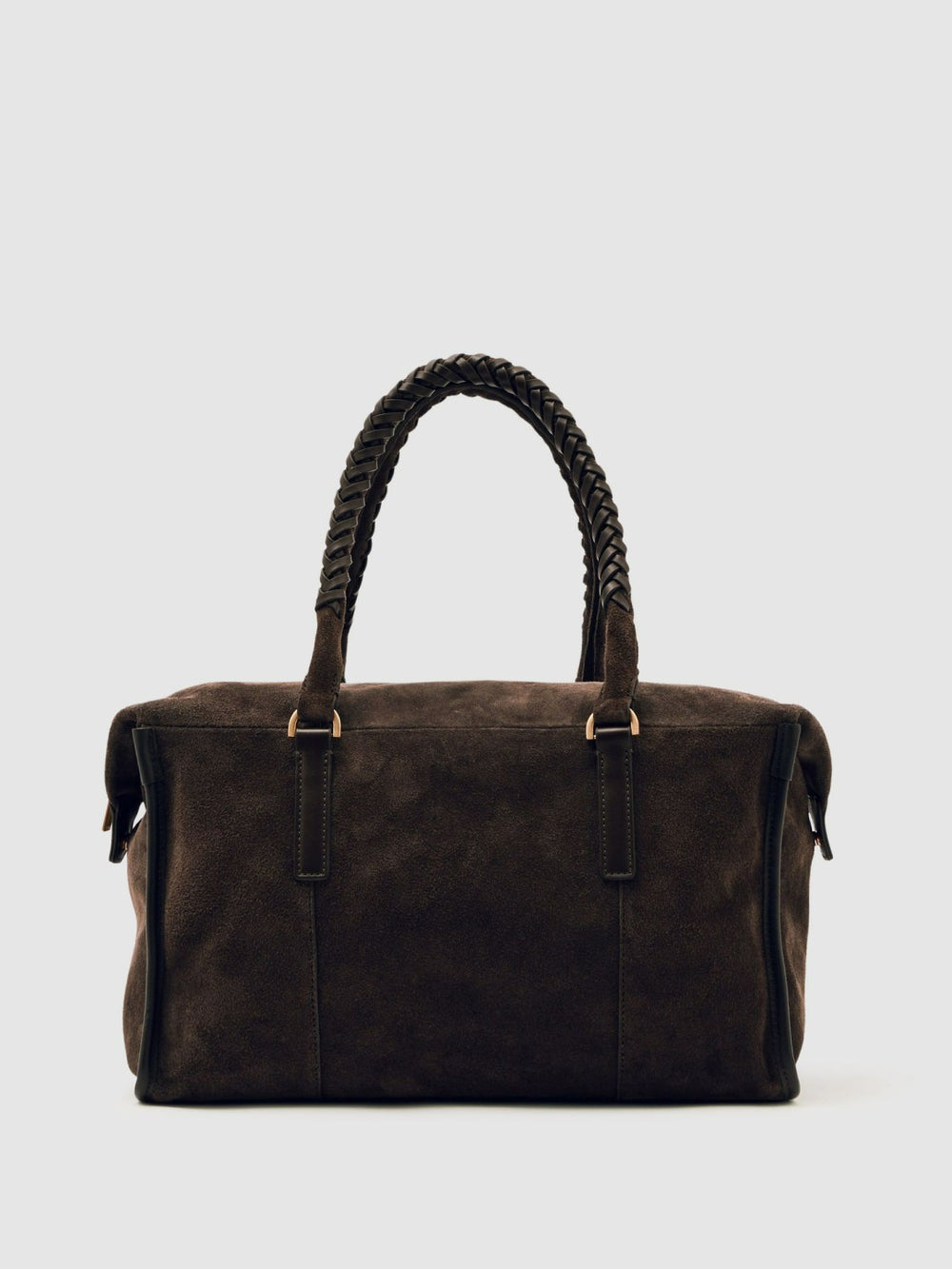 Women Suede Braided-Strap Bowling Bag in Chocolate