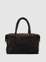 Women Suede Braided-Strap Bowling Bag in Chocolate