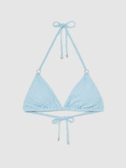 Women Textured Wave Triangle Bikini Top in Blue
