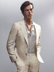 Men Linen-Cotton Single-Breasted Suit Blazer Slim-Fit in Stone