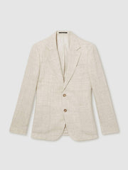 Men Linen-Cotton Single-Breasted Suit Blazer Slim-Fit in Stone