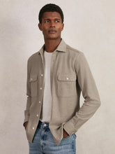 Men Textured Twin Pocket Cotton Blend Overshirt in Oatmeal Brown Melange