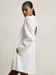Women Cotton Gathered Cut-Out Shirt Dress with Stretch in Ivory
