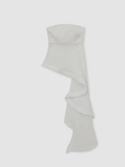 Women Silk Asymmetric-Ruffle Bandeau Top in Ivory