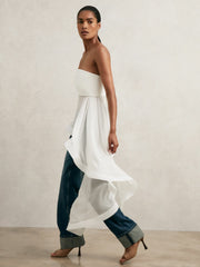 Women Silk Asymmetric-Ruffle Bandeau Top in Ivory
