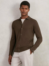 Men Merino Wool Button-Through Cardigan in Chocolate Brown