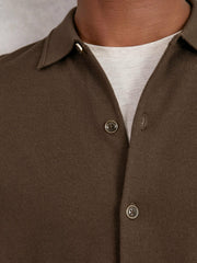 Men Merino Wool Button-Through Cardigan in Chocolate Brown